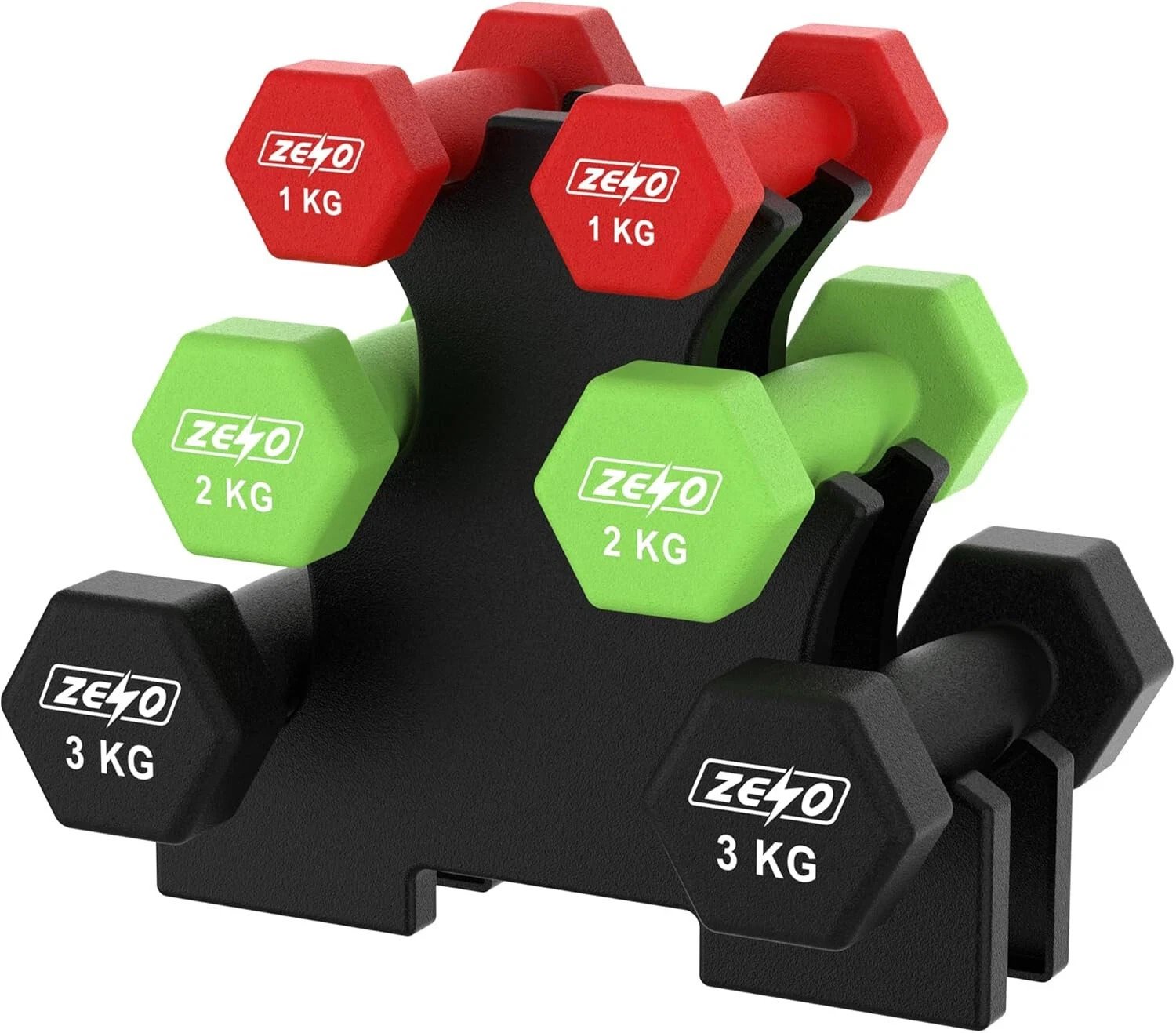 Premium 12KG Cast Iron Neoprene Hex Dumbbell Set with Stand - Quality Workout Weights