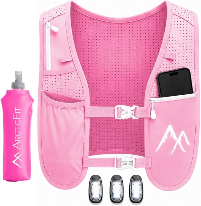 ArcticFit LED Running Vest - Adjustable Unisex Reflective Vest with Phone Holder and Storage - Lightweight and Durable Running Backpack Alternative - Hydration Vest